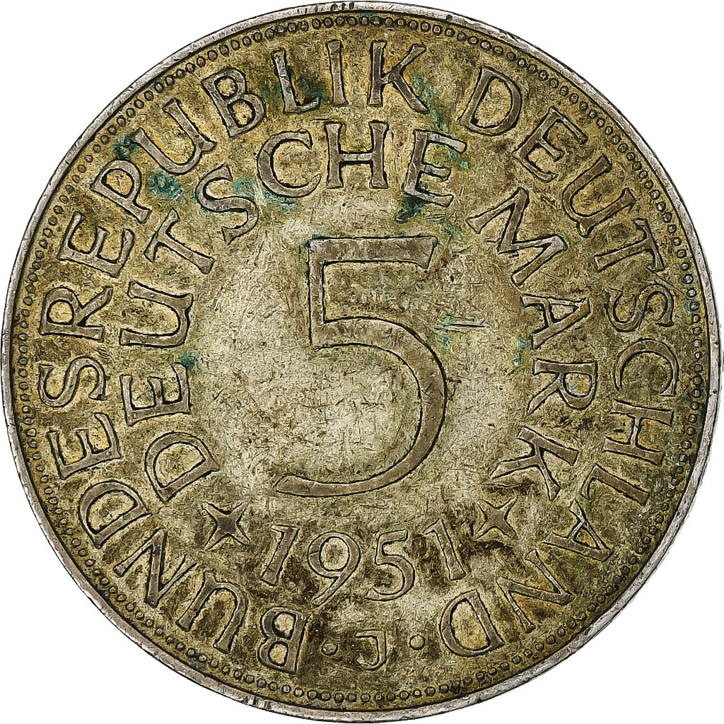 GERMANY - FEDERAL REPUBLIC, 5 Mark, 1951, Hamburg, Silver, EF(40-45), KM:112.1