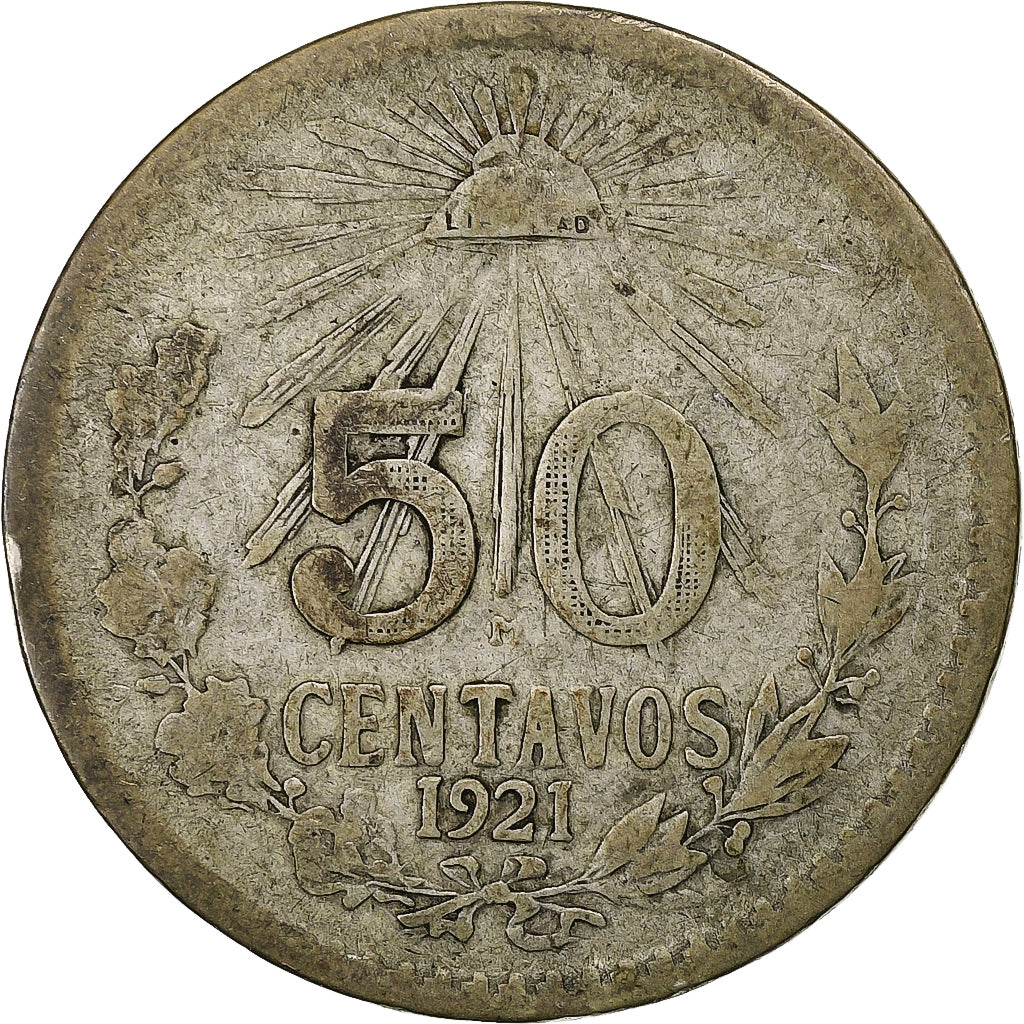 Mexico, 50 Centavos, 1921, Mexico City, Silver, VF(20-25), KM:447