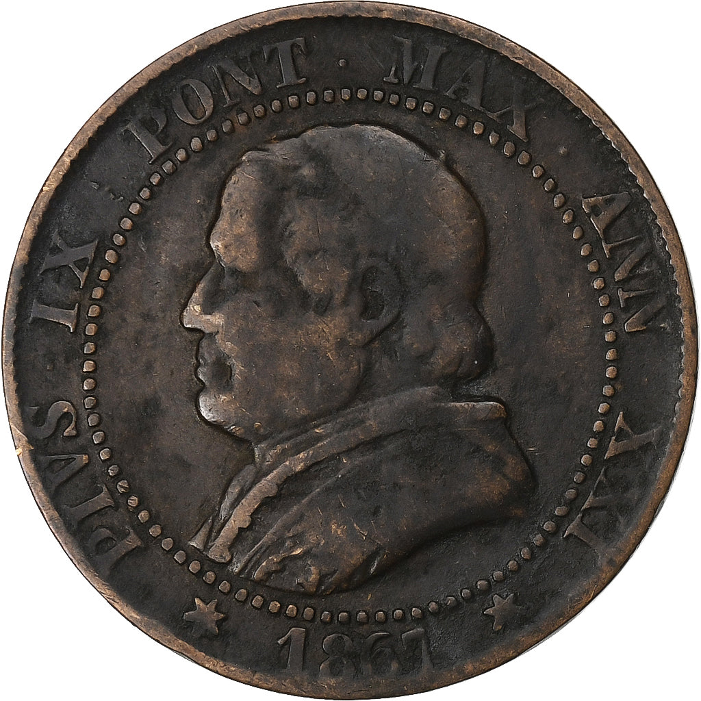 ESTADOS ITALIANOS, PAPAL STATES, Pius IX, Soldo, 5 Centesimi, 1867, Rome, Cobre