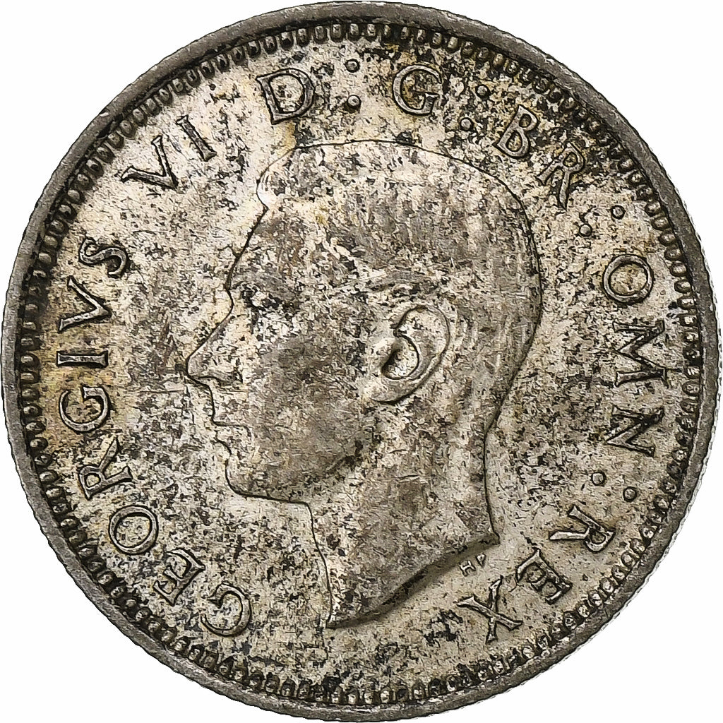 Grã-Bretanha, George VI, 6 Pence, 1943, Prata, EF(40-45), KM:852