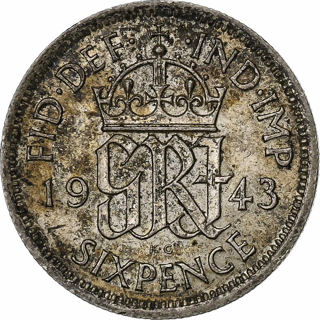 Grã-Bretanha, George VI, 6 Pence, 1943, Prata, EF(40-45), KM:852