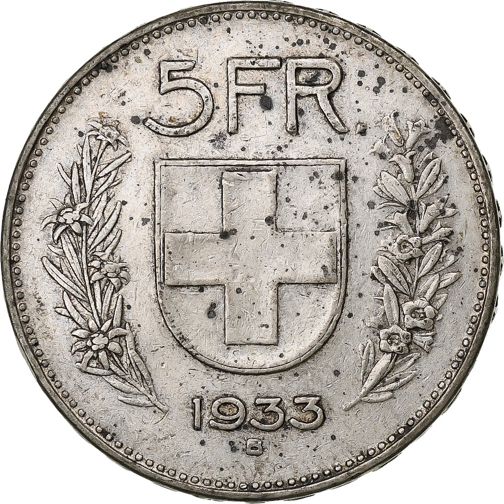 Switzerland, 5 Francs, 1933, Bern, Silver, EF(40-45), KM:40