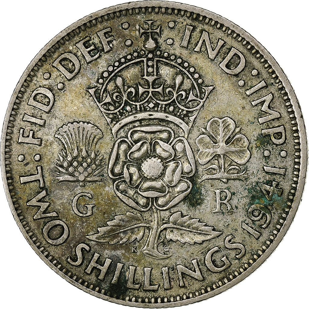 Grã-Bretanha, George VI, 2 Shilling, 1941, Prata, EF(40-45), KM:30