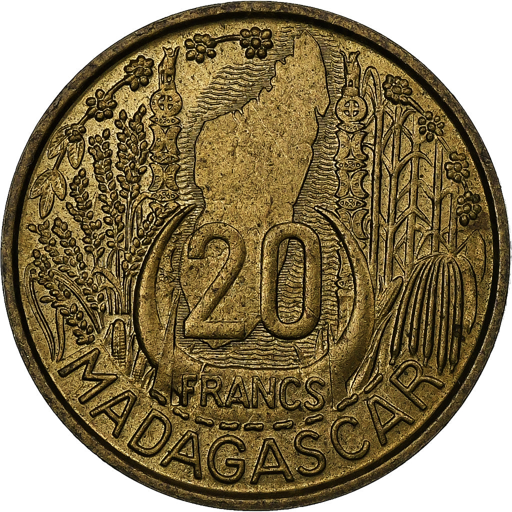 Madagascar, 20 Francs, 1953, Paris, Aluminum-Bronze, VZ, KM:7