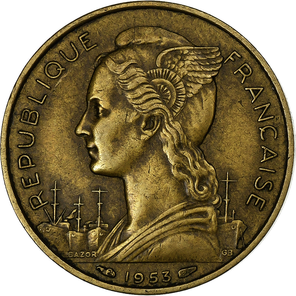 Madagascar, 20 Francs, 1953, Paris, Alluminio-bronzo, BB, KM:7