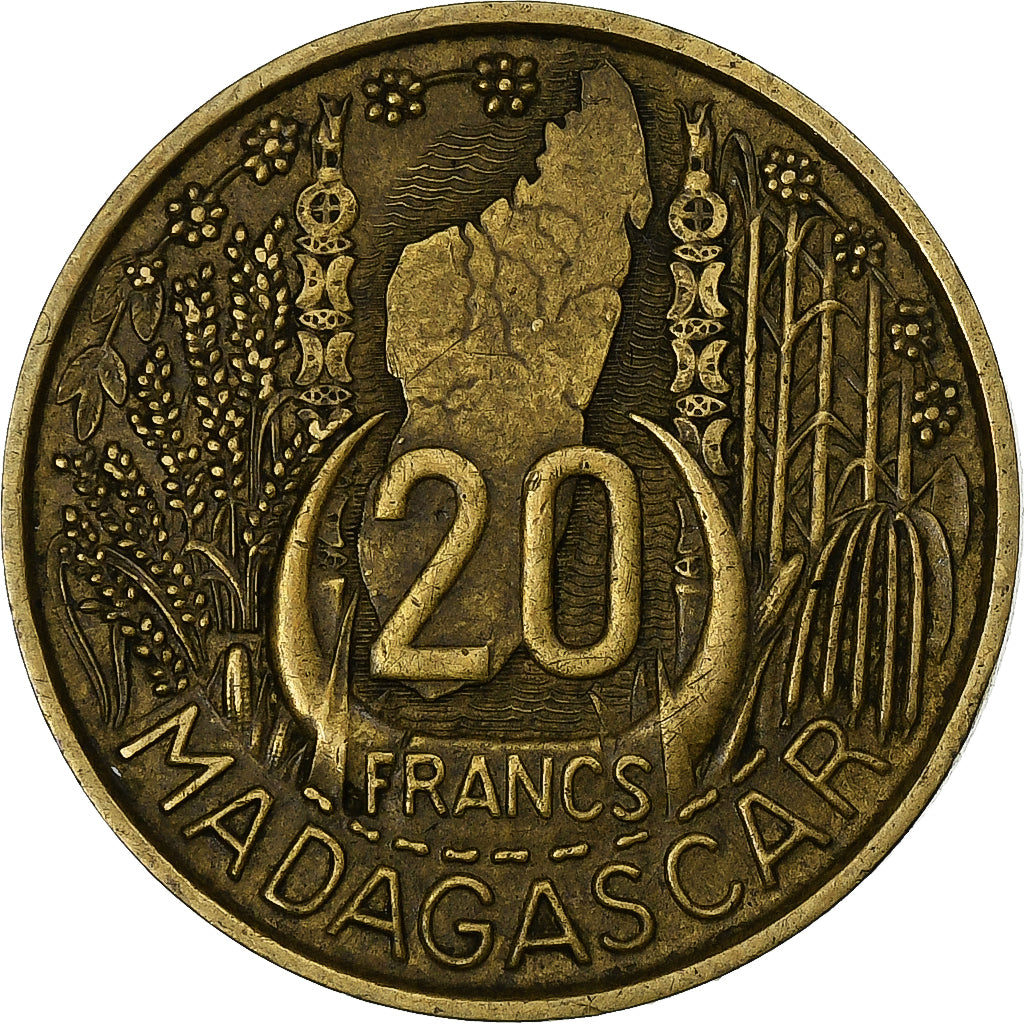 Madagascar, 20 Francs, 1953, Paris, Alluminio-bronzo, BB, KM:7