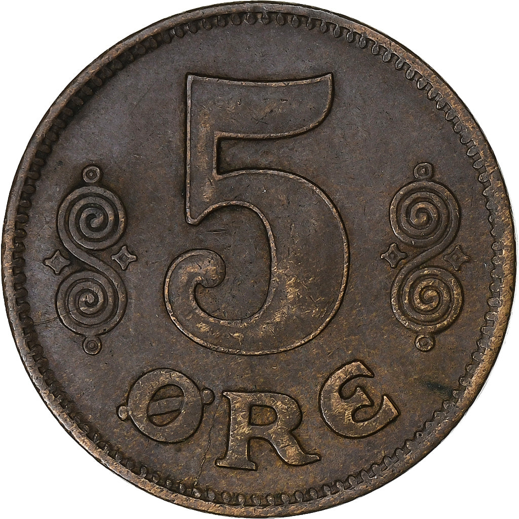 Danimarca, Christian X, 5 Öre, 1919, Copenhagen, Bronzo, BB+, KM:814.2