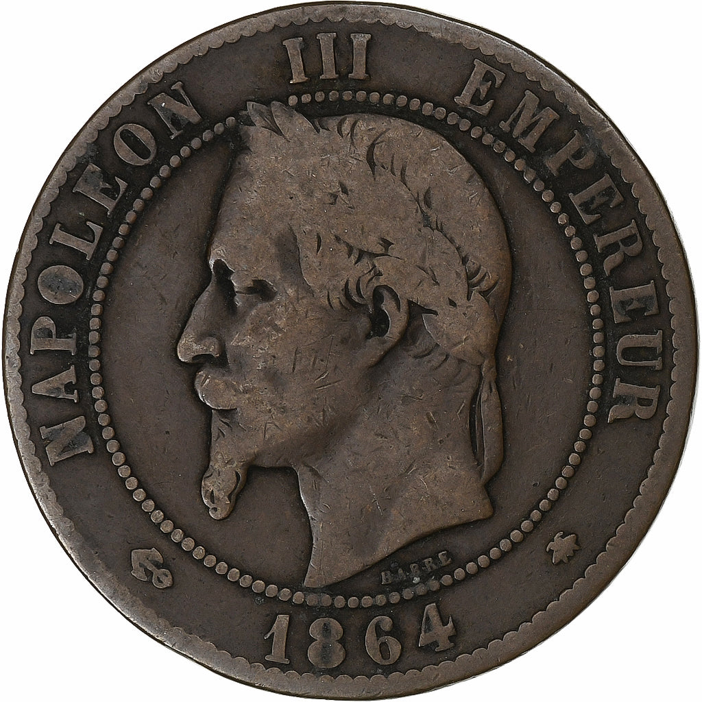 Frankrijk, Napoleon III, 10 Centimes, Napoléon III, 1864, Paris, Bronzen, ZG+