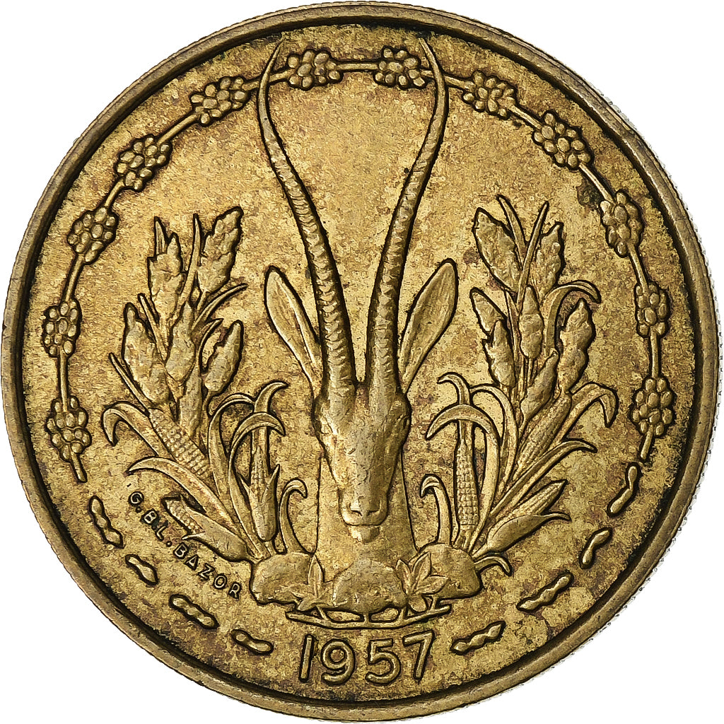 French West Africa, 25 Francs, 1957, Aluminum-Bronze, EF(40-45), KM:9