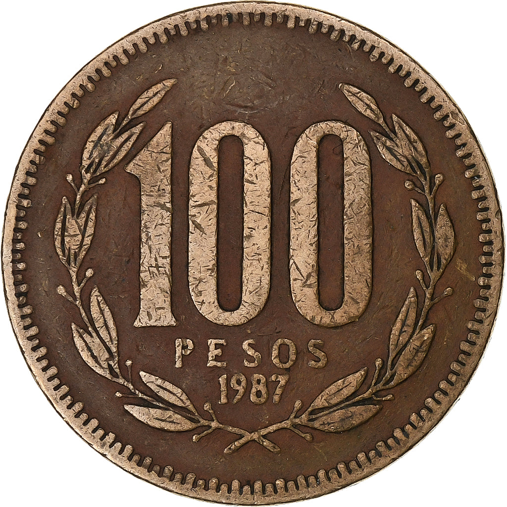 Chile, 100 Pesos, 1987, Santiago, Aluminum-Bronze, SS, KM:226.1