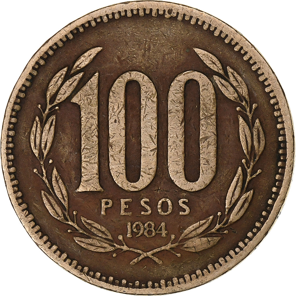 Chile, 100 Pesos, 1984, Santiago, Aluminium-Brąz, EF(40-45), KM:226.1
