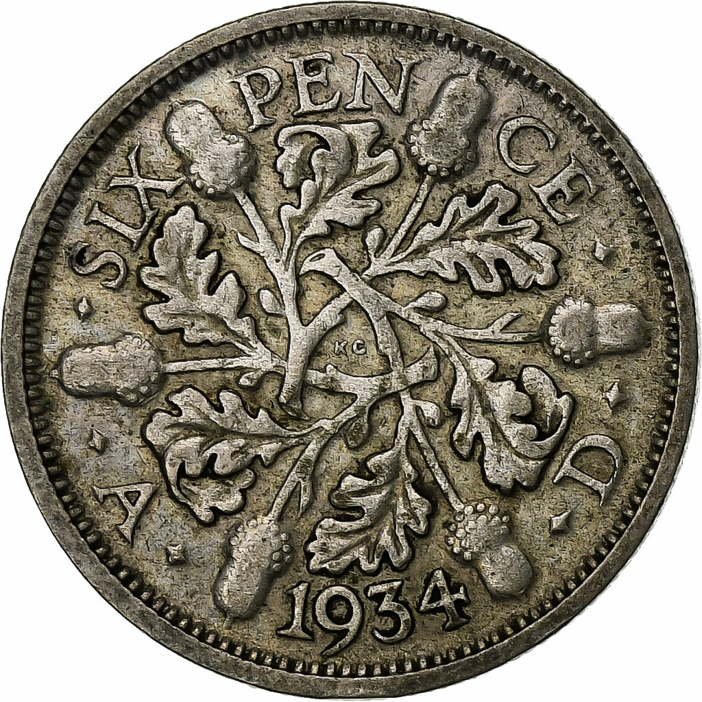 Grã-Bretanha, George V, 6 Pence, 1934, Prata, EF(40-45), KM:832