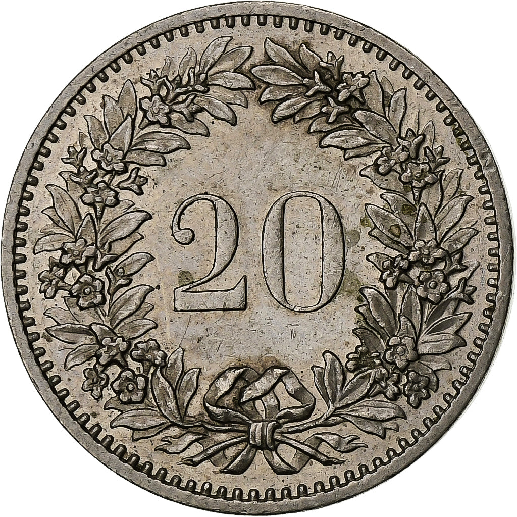 Switzerland, 20 Rappen, 1975, Bern, Copper-nickel, AU(55-58), KM:29a