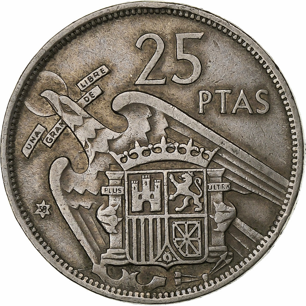 Espanha, Caudillo and regent, 25 Pesetas, 1958, Cobre-níquel, EF(40-45), KM:787