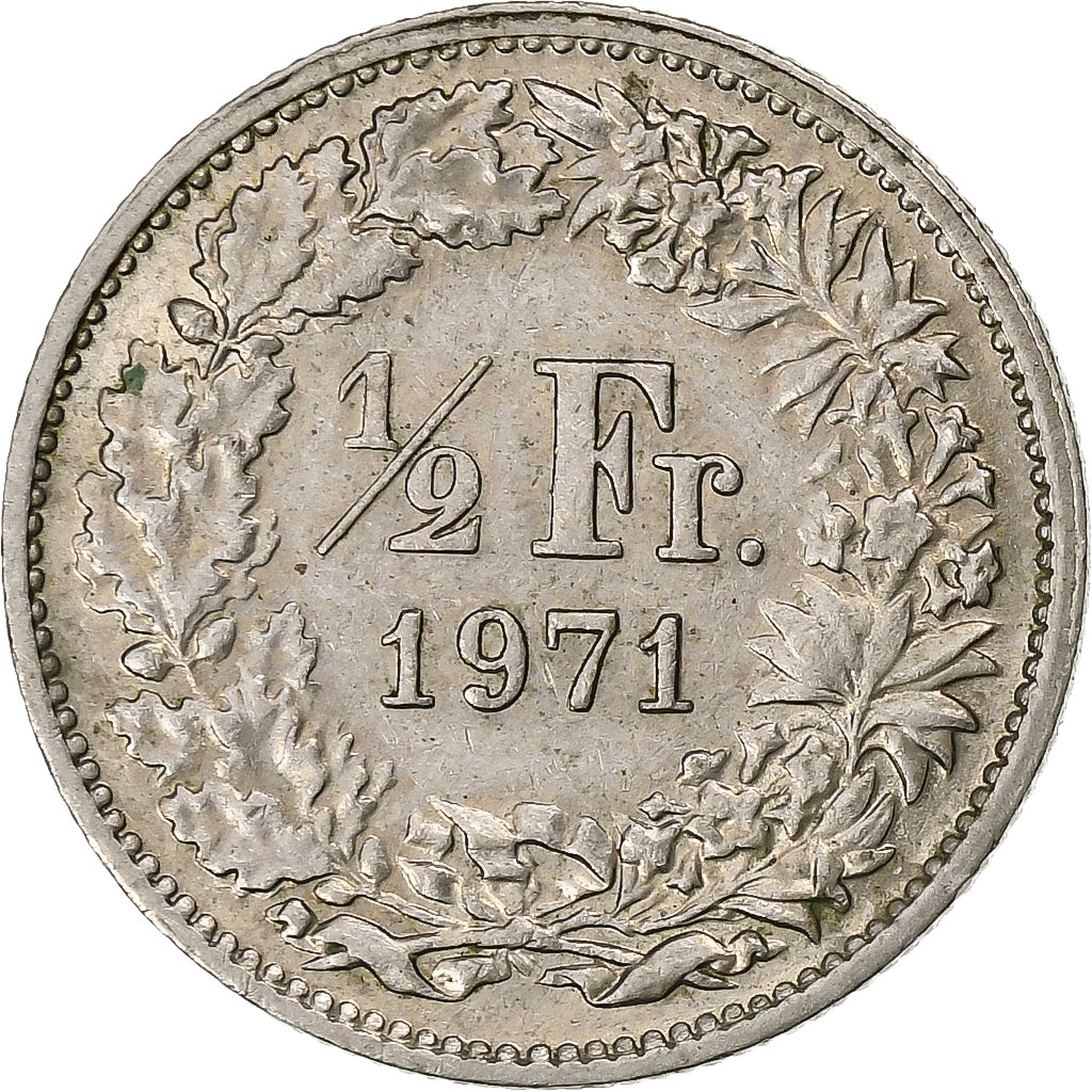 Suiza, 1/2 Franc, 1971, Bern, Cobre - níquel, MBC, KM:23a.1