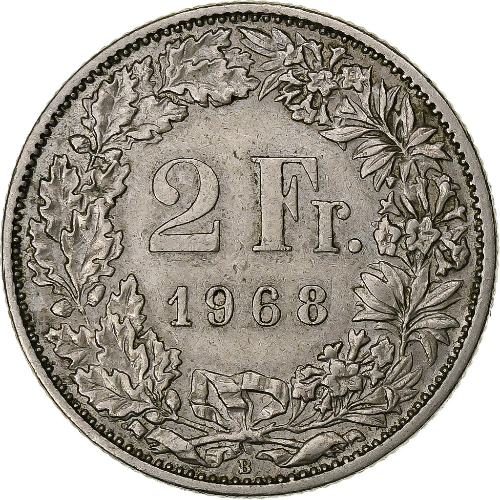 Schweiz, 2 Francs, 1968, Bern, Kupfer-Nickel, SS+, KM:21a.1