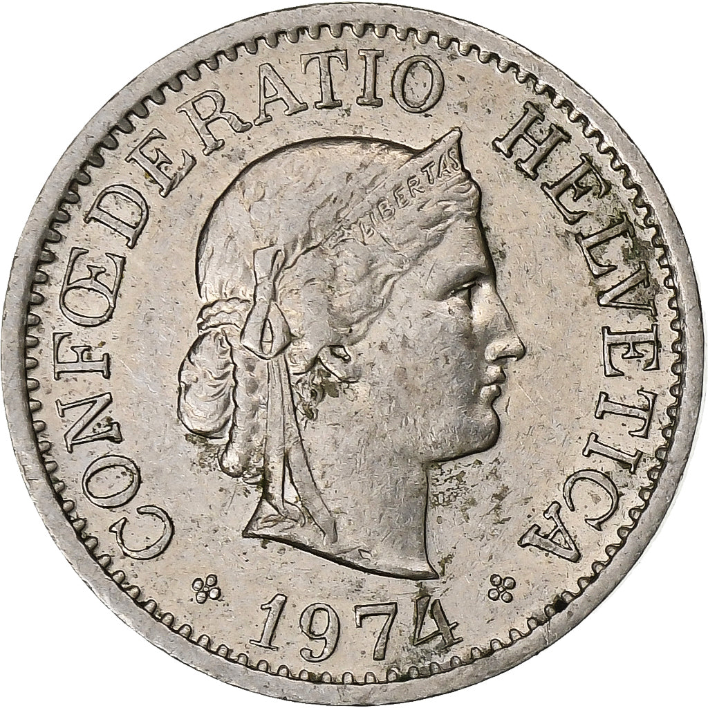Suiza, 10 Rappen, 1974, Bern, Cobre - níquel, MBC, KM:27