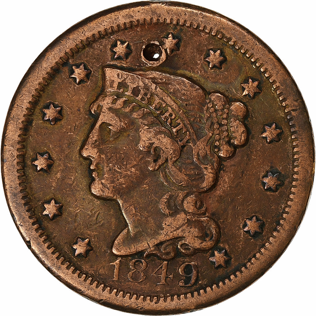 United States, Cent, Braided Hair Cent, 1849, U.S. Mint, Copper, VF(30-35)