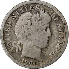 United States, Dime, Barber Dime, 1908, U.S. Mint, Silver, VF(20-25), KM:113