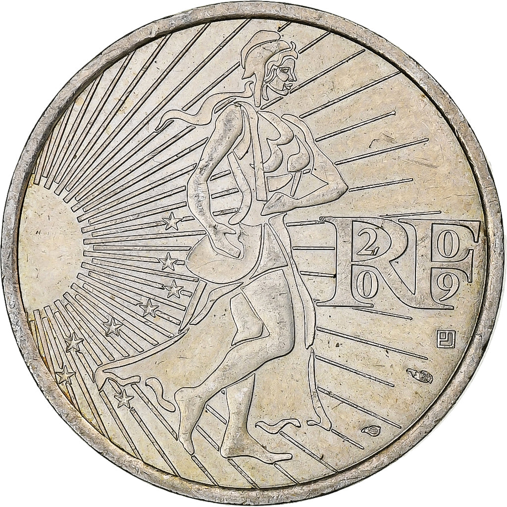 França, 10 Euro, Semeuse, 2009, Prata, AU(55-58), KM:1580