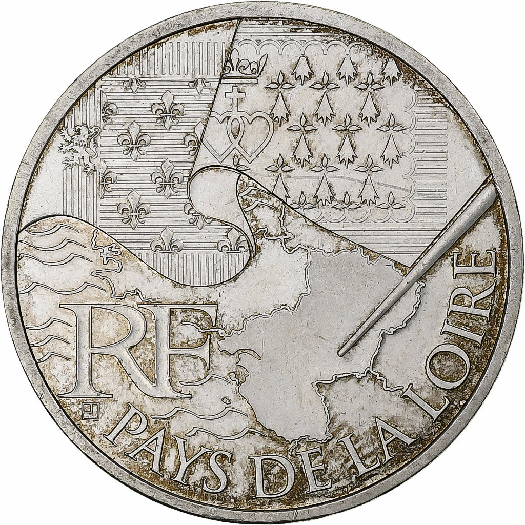 France, 10 Euro, Pays de la Loire, 2010, Paris, MS(63), Silver, KM:1665