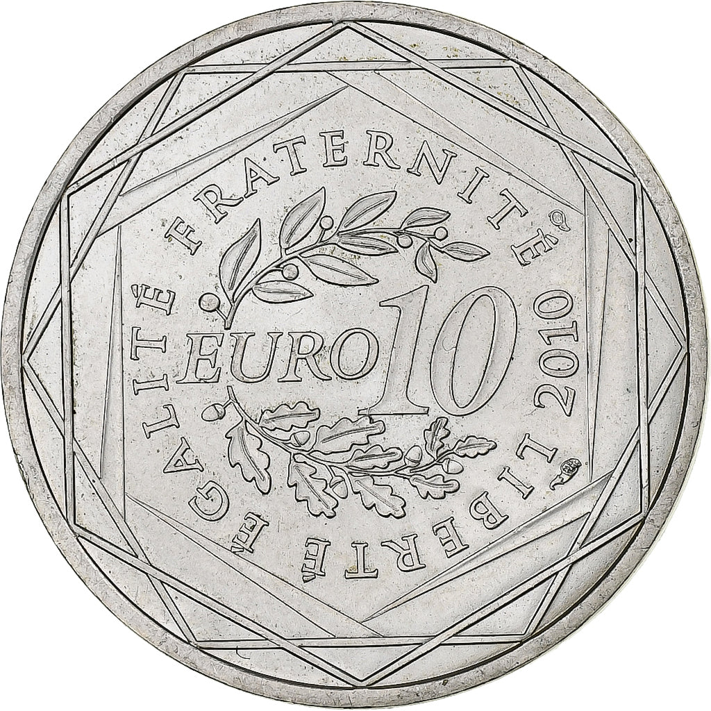 França, 10 Euro, Pays de la Loire, 2010, Paris, MS(63), Prata, KM:1665