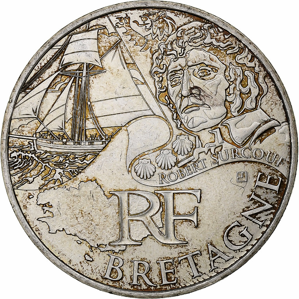 France, 10 Euro, Bretagne, Robert Surcouff, 2012, Paris, Silver, MS(63)