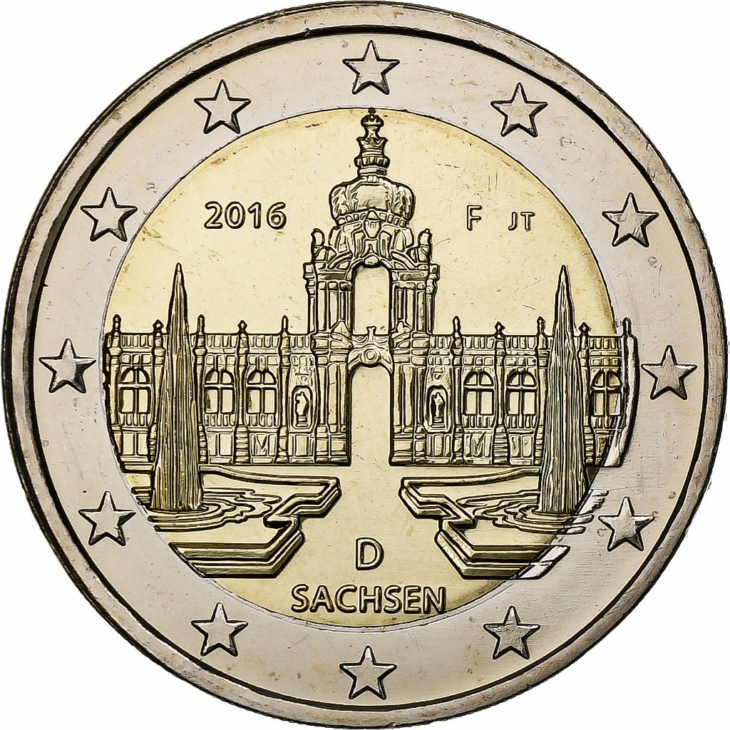 Niemcy, 2 Euro, Sachsen, 2016, Stuttgart, Bimetaliczny, MS(65-70)