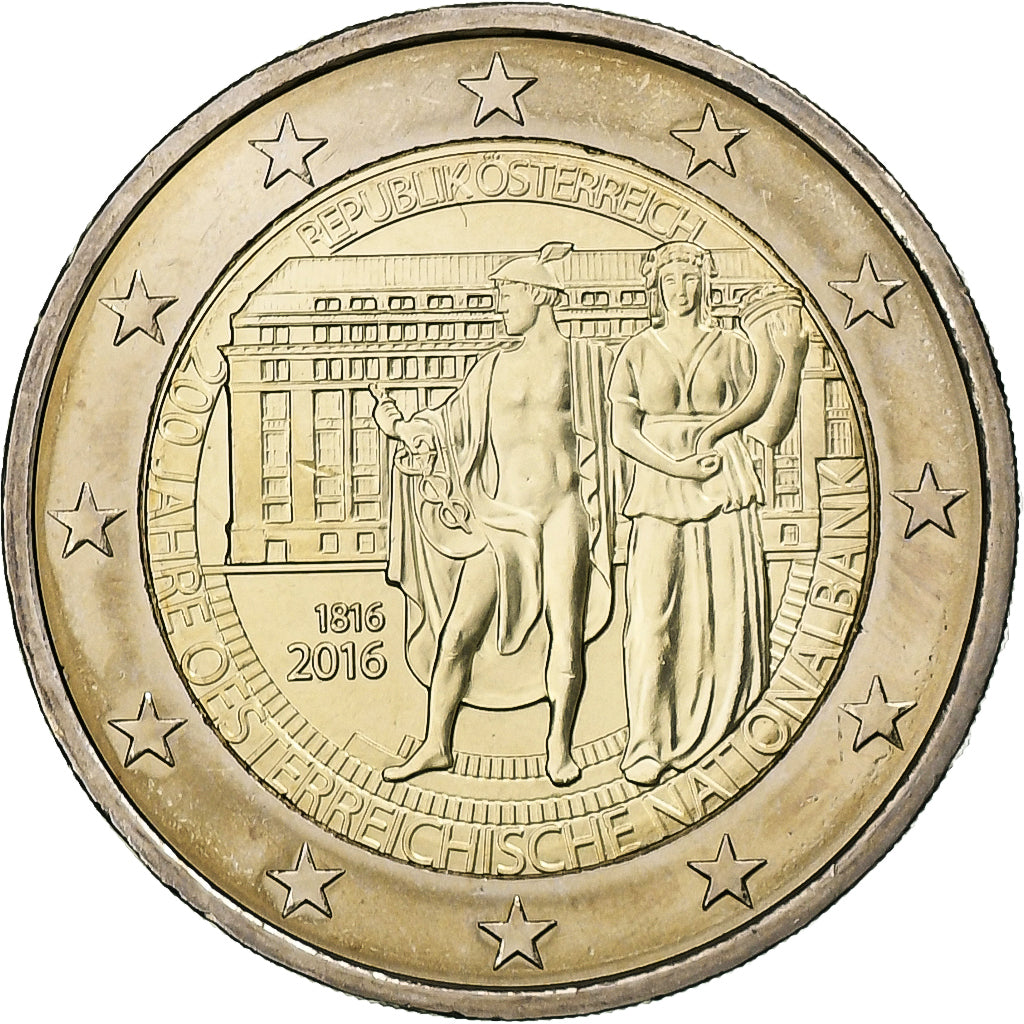Áustria, 2 Euro, Anniversary of the National Bank, 2016, Vienna, Bimetálico