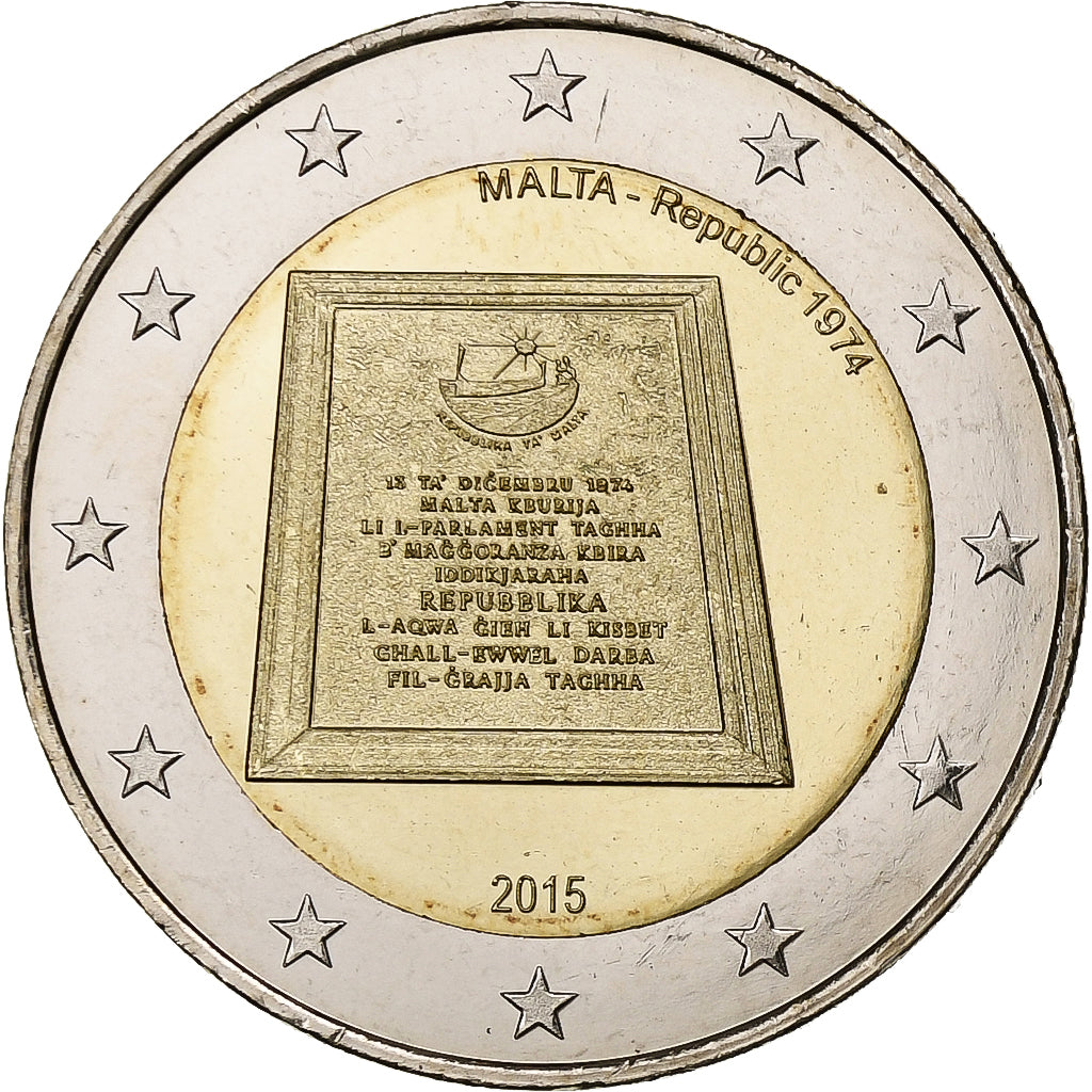 Malta, 2 Euro, Republic of Malta 1974, 2015, Bi-metallico, FDC