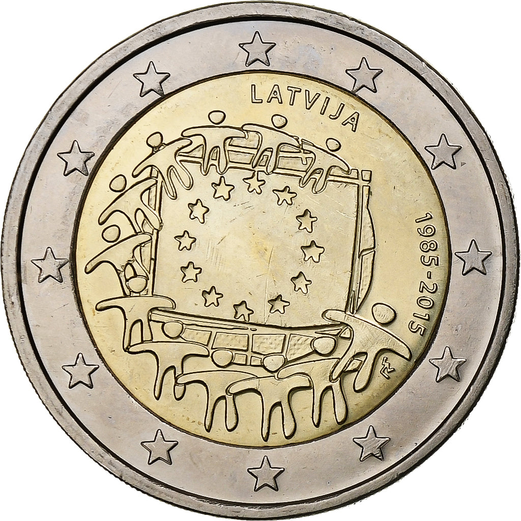 Lettonie, 2 Euro, 30 ans   Drapeau européen, 2015, Vilnius, Bimétallique, SPL