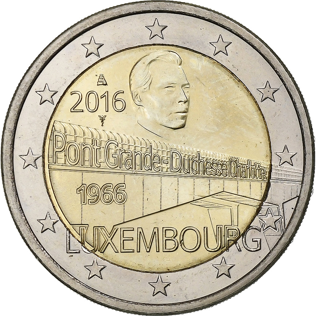 Luxemburgo, 2 Euro, 50 Years of Grand Duchess Charlotte Bridge, 2016, Utrecht