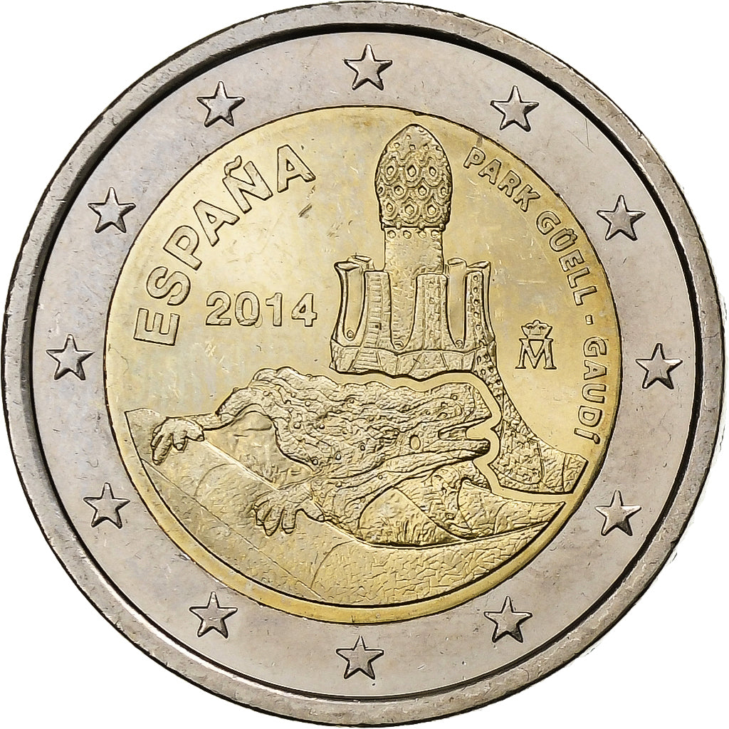 Spanje, 2 Euro, Park Güell, 2014, Madrid, Bi-Metallic, UNC-