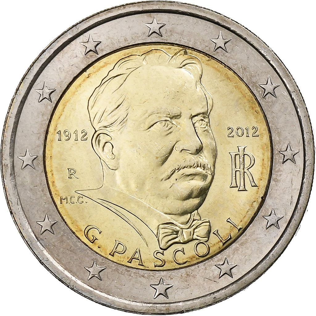 Italia, 2 Euro, Giovanni Pascoli, 2012, Rome, Bimetálico, SC