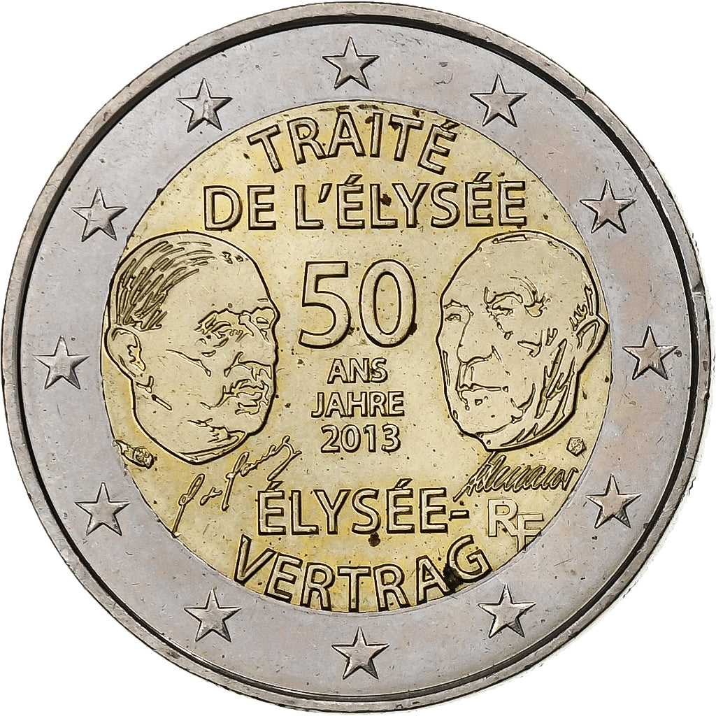 France, 2 Euro, Élysée Treaty, 2013, Paris, Bi-Metallic, MS(63)