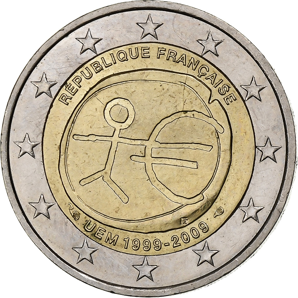 França, 2 Euro, 10 Years of EMU, 2009, Paris, Bimetálico, MS(63)