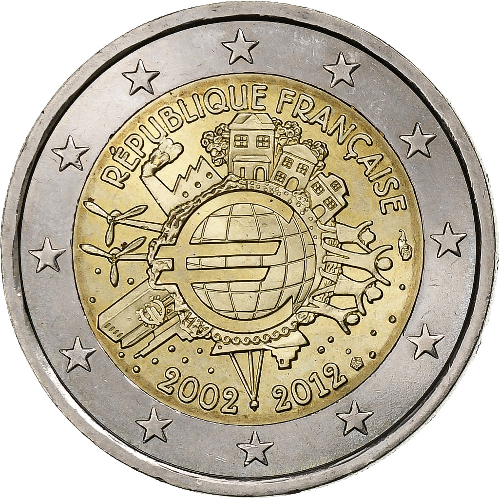 France, 2 Euro, 10 Years of Euros Cash, 2012, Paris, Bi-Metallic, MS(63)
