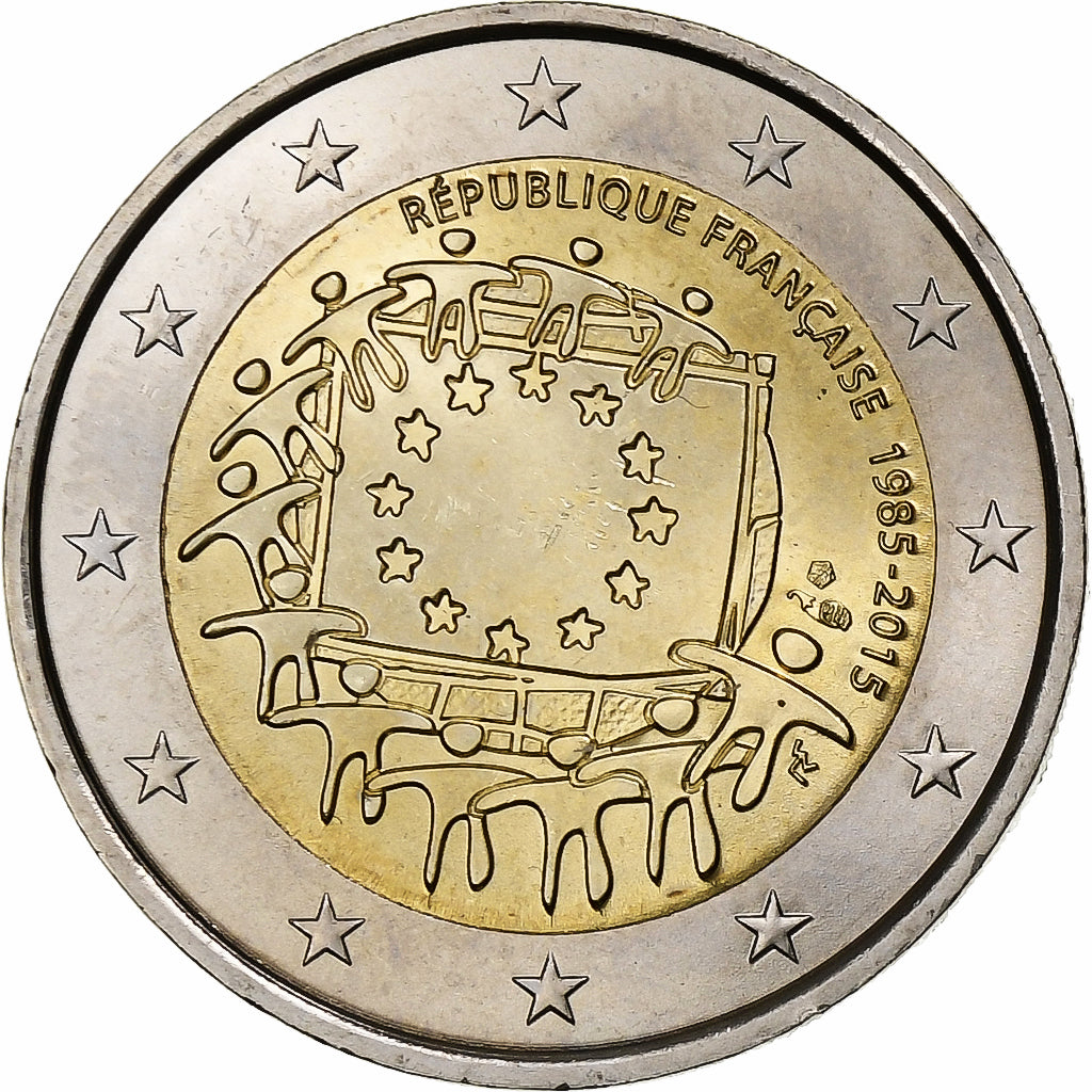 France, 2 Euro, 30 Years of European Union Flag, 2015, Paris, Bi-Metallic