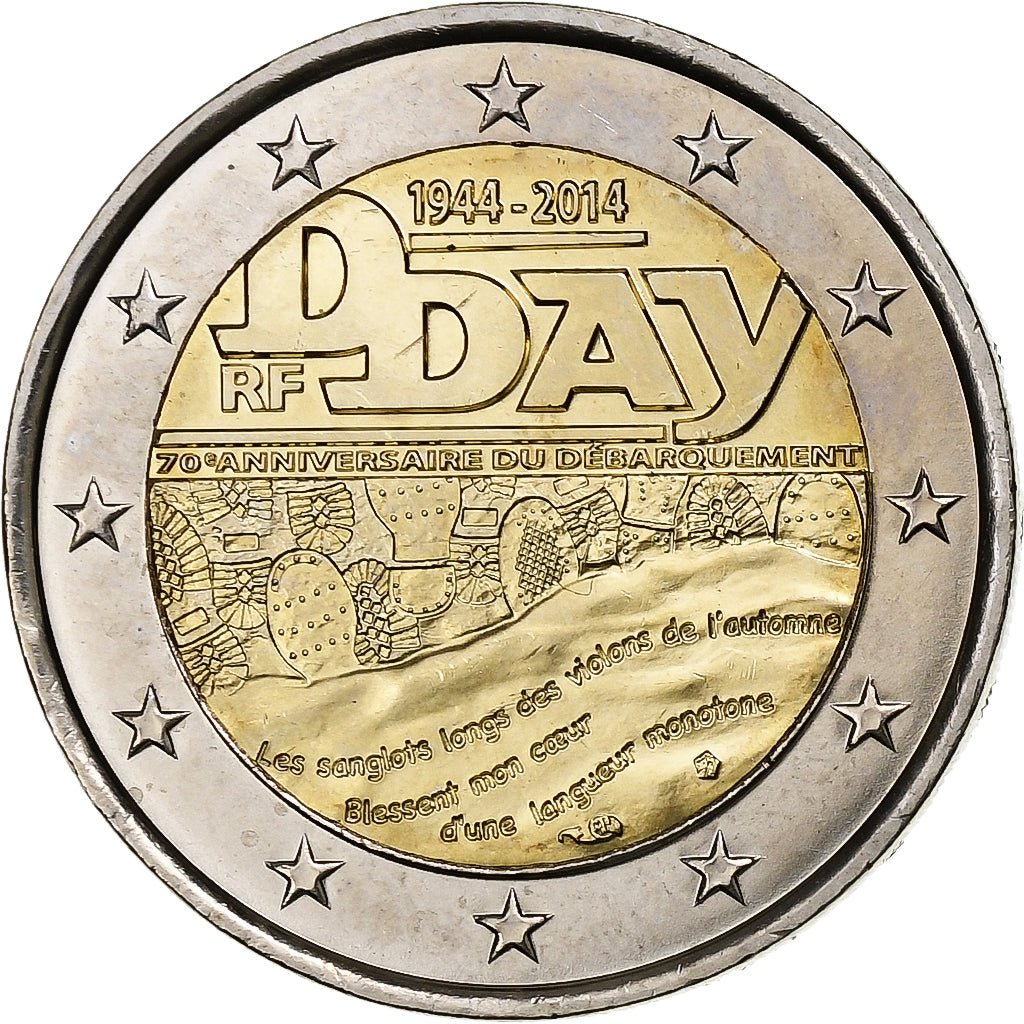France, 2 Euro, D-day, 2014, Paris, Bi-Metallic, MS(63)