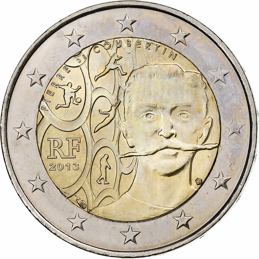 France, 2 Euro, Pierre de Coubertin, 2013, Paris, Bi-Metallic, MS(63)