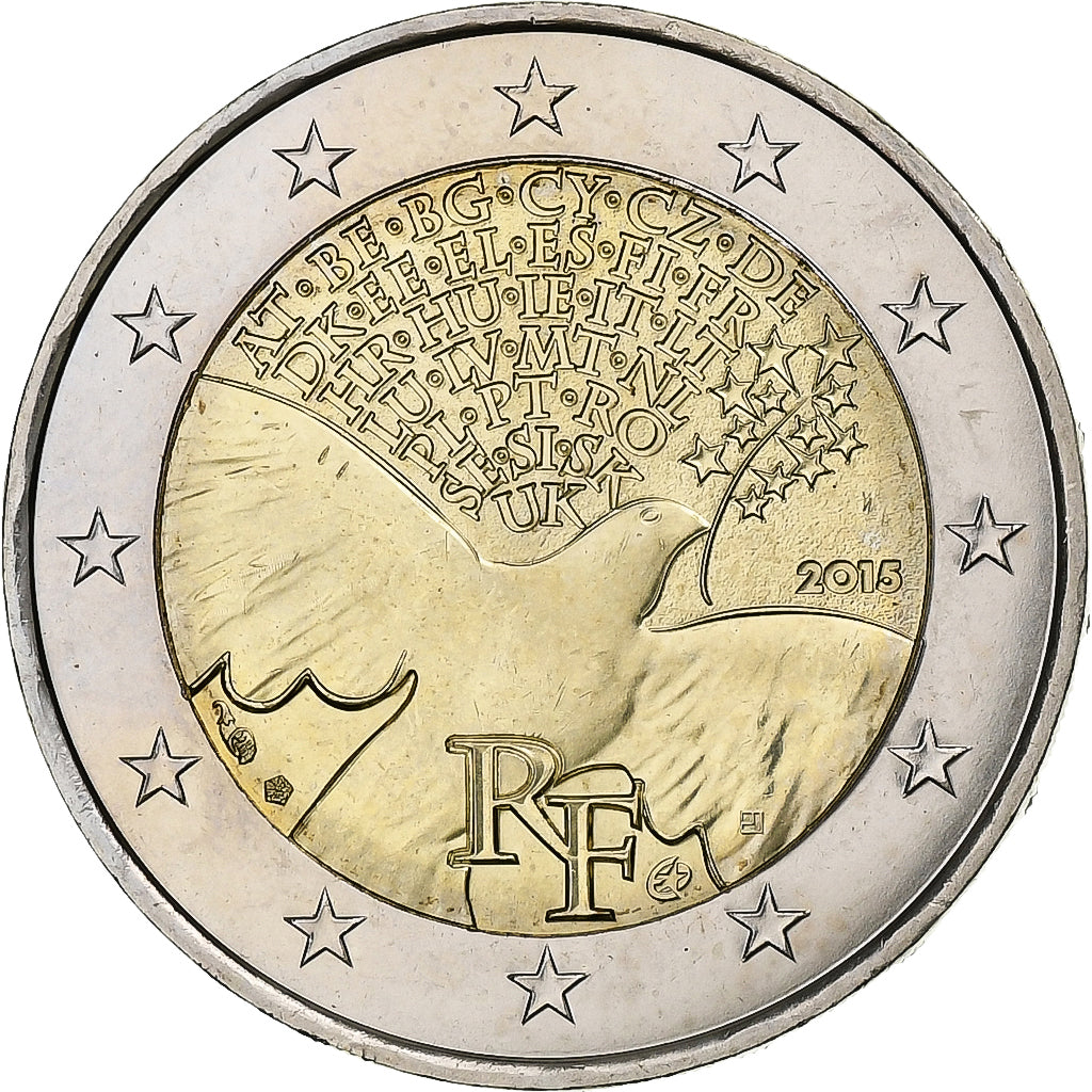 France, 2 Euro, Peace, 2015, Paris, Bi-Metallic, MS(63)