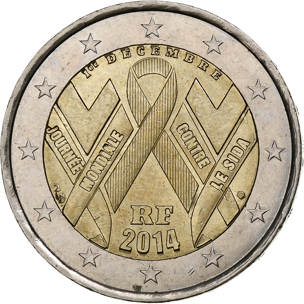 France, 2 Euro, World AIDS Day, 2014, Paris, Bi-Metallic, MS(63)
