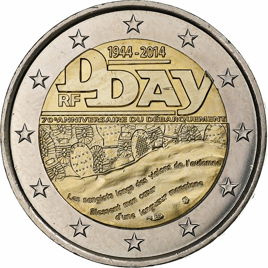 France, 2 Euro, D-day, 2014, Paris, Bi-Metallic, MS(63)
