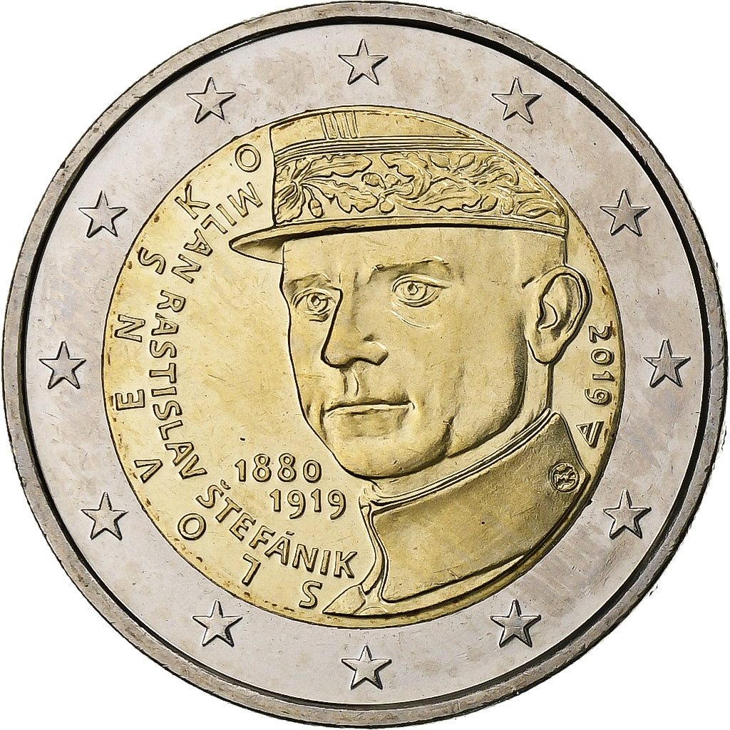Eslováquia, 2 Euro, Milan Rastislav Štefánik, 2019, Kremnica, Bimetálico