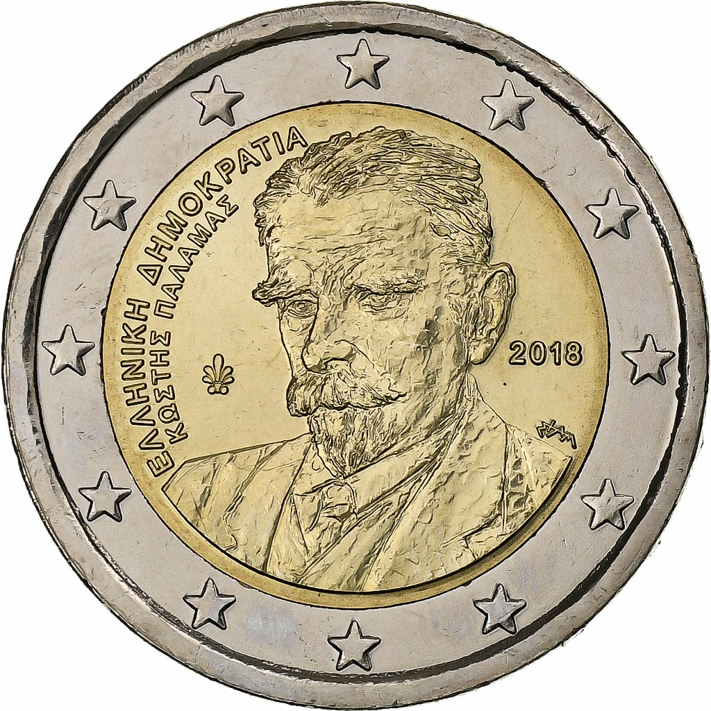 Greece, 2 Euro, Kostis Palamas, 2018, Bi-Metallic, MS(63)