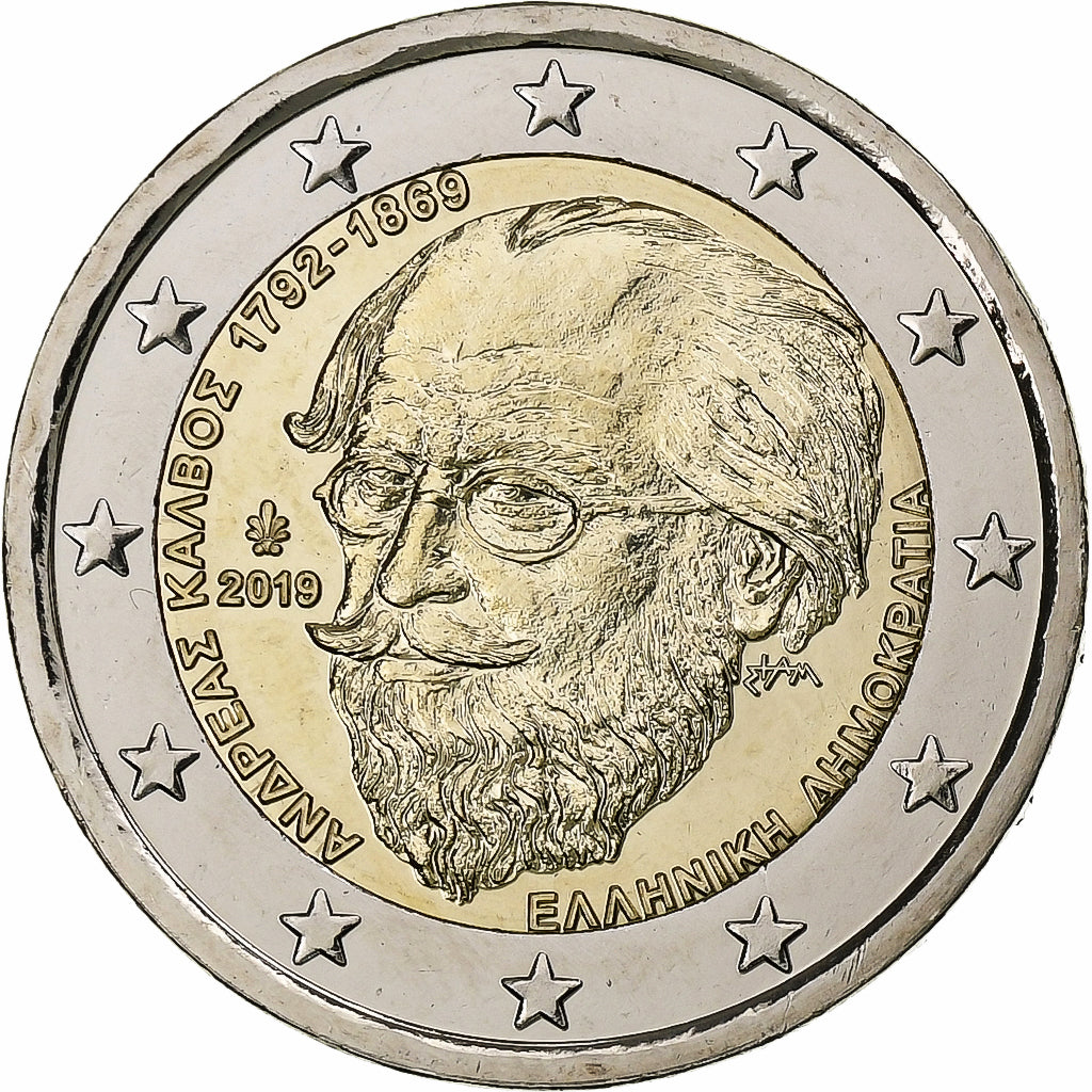 Grécia, 2 Euro, Andreas Kalvos, 2019, Bimetálico, MS(63)