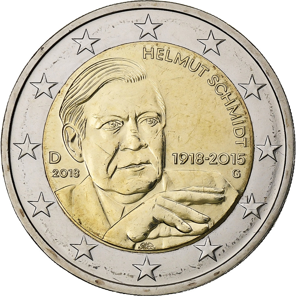 Niemcy, 2 Euro, Helmut Schmidt, 2018, Karlsruhe, Bimetaliczny, MS(63)