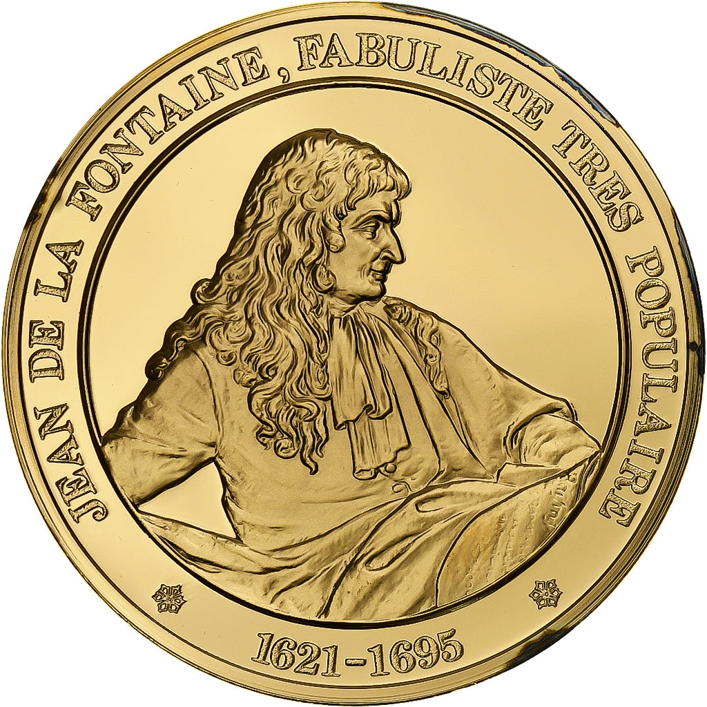 France, Medal, Jean de la Fontaine, Gold plated silver, L'Histoire de France