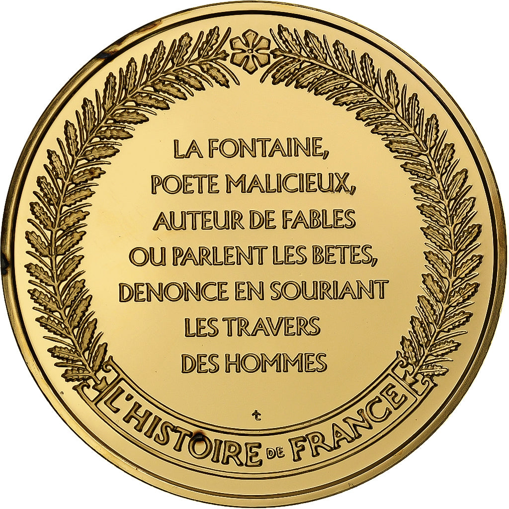 France, Medal, Jean de la Fontaine, Gold plated silver, L'Histoire de France