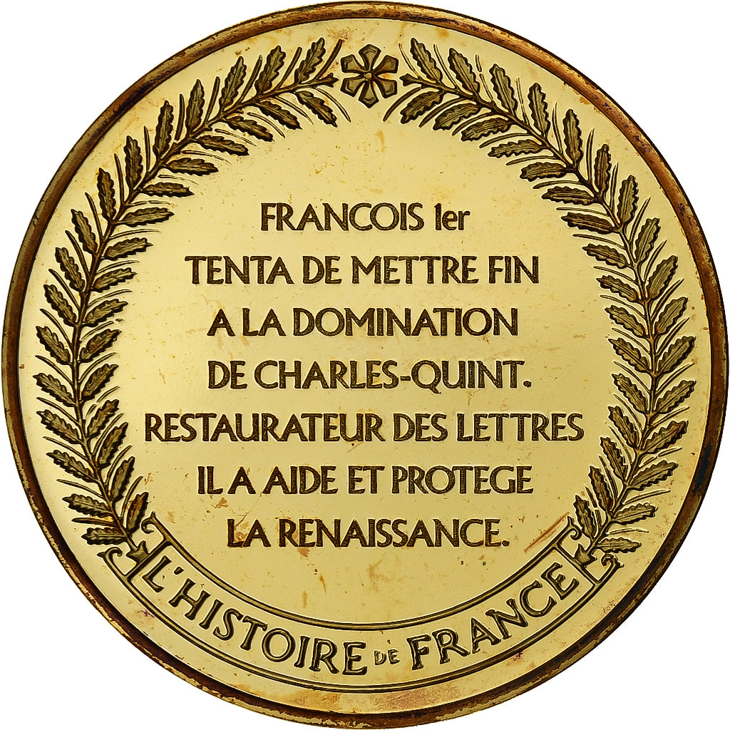 France, Medal, François Ier, Gold plated silver, L'Histoire de France, MS(63)